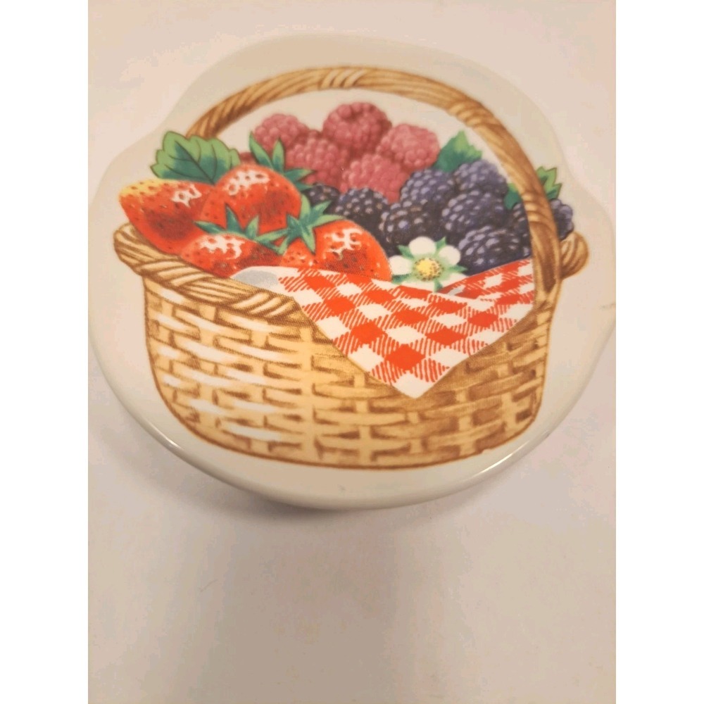 Vintage Avon 3 Inch Plate Trinket Dish/Tea Bag Holder with Fruit Basket Design